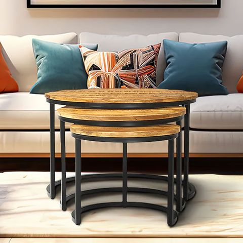Boho Industrial Set Of 3 Mango Wood Nesting Coffee Tables With Black Metal Bases | Picture ... for How to Style Your Room with a Set of Two Nesting Tables